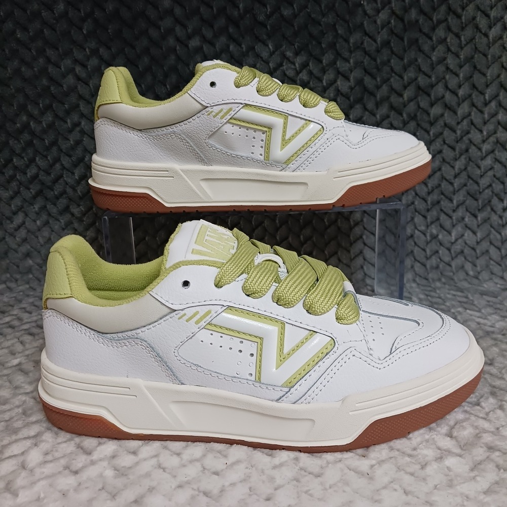 Vans Upland Vintage Leather Women's Sneakers White Lime Shoes Size 5.5